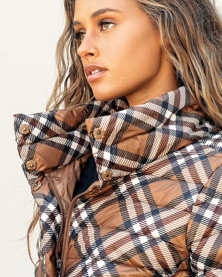 Pattern Crop Sleeve Puffer Jacket