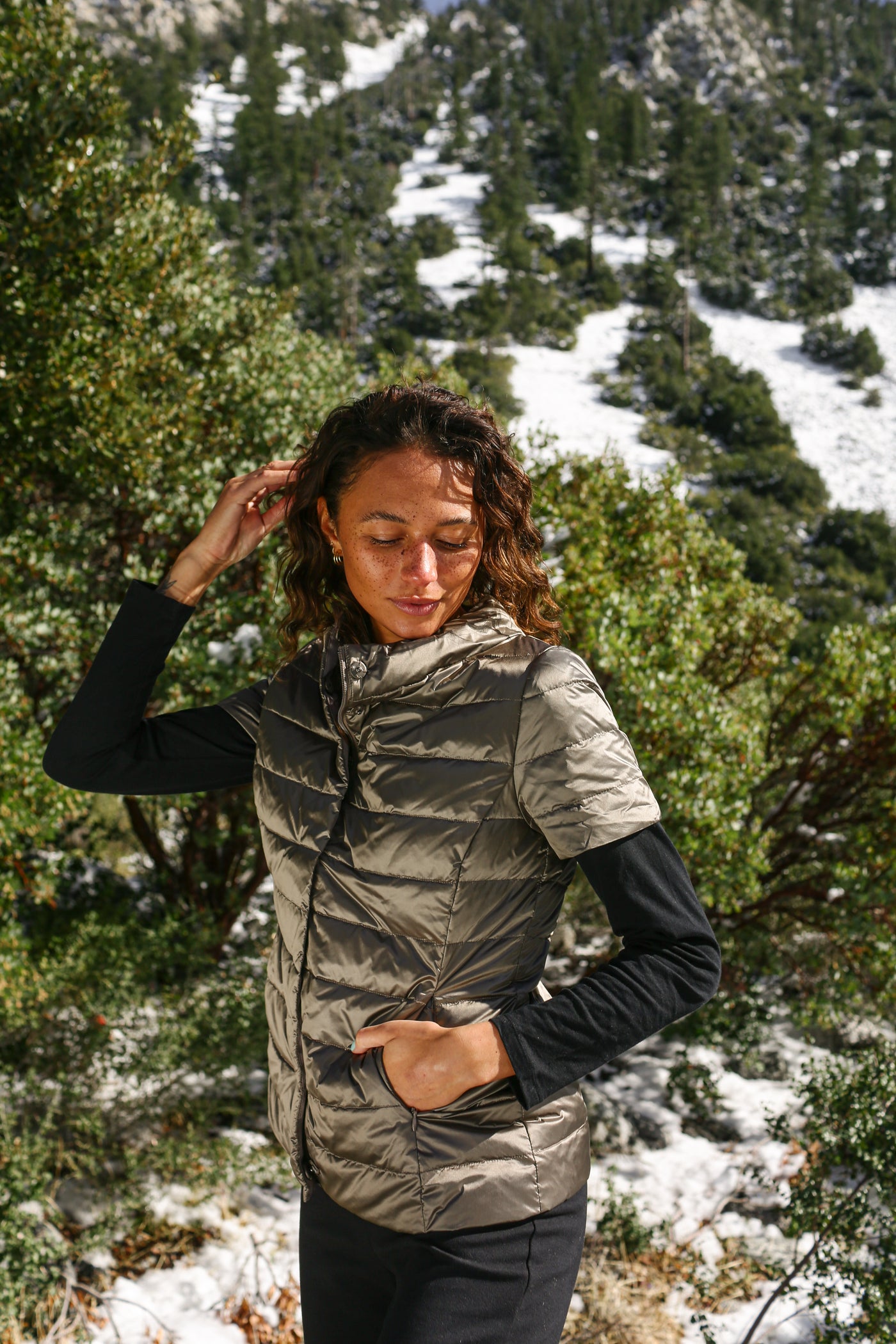 metallic Short Sleeve Puffer Jacket