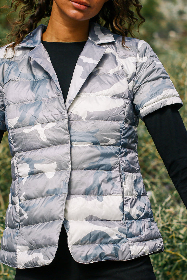 Notch Collar Short Sleeve Puffer Jacket