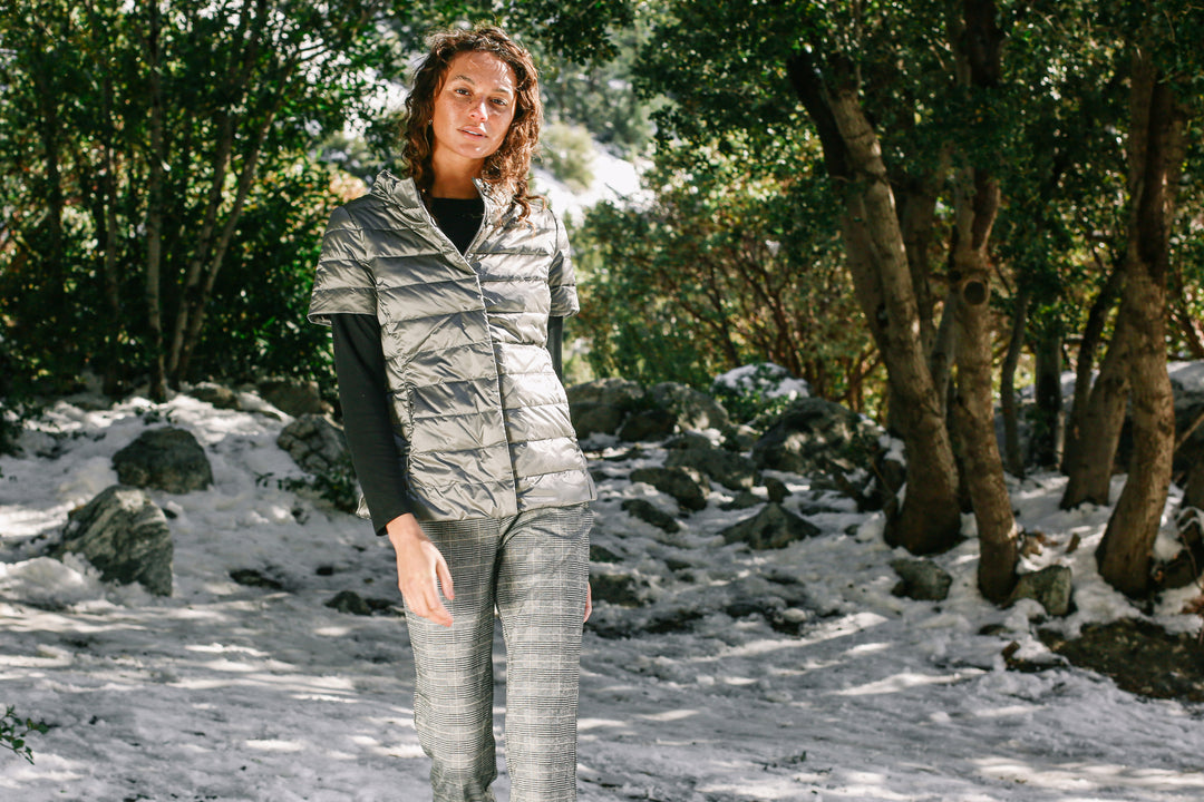 metallic Short Sleeve Puffer Jacket