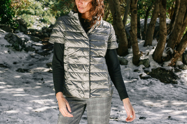 metallic Short Sleeve Puffer Jacket