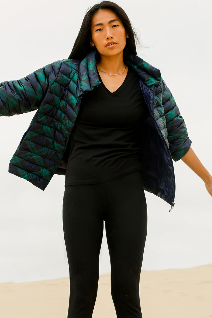 Pattern Crop Sleeve Puffer Jacket