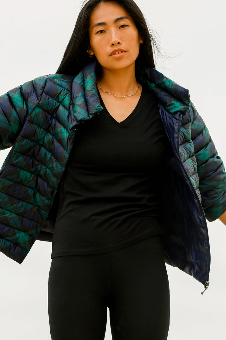 Pattern Crop Sleeve Puffer Jacket