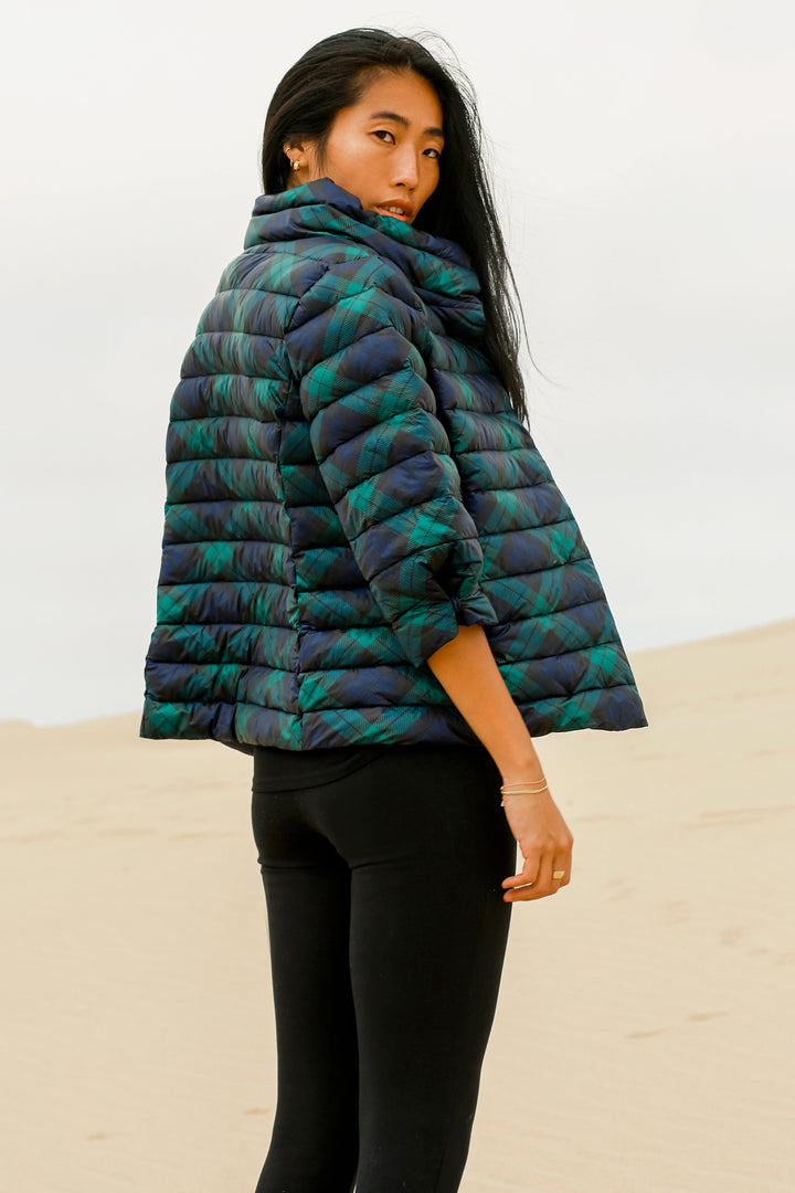Pattern Crop Sleeve Puffer Jacket