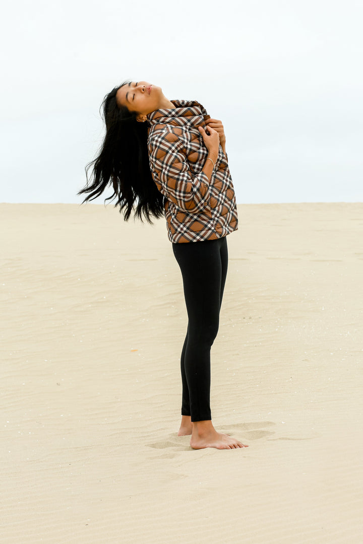 Pattern Crop Sleeve Puffer Jacket