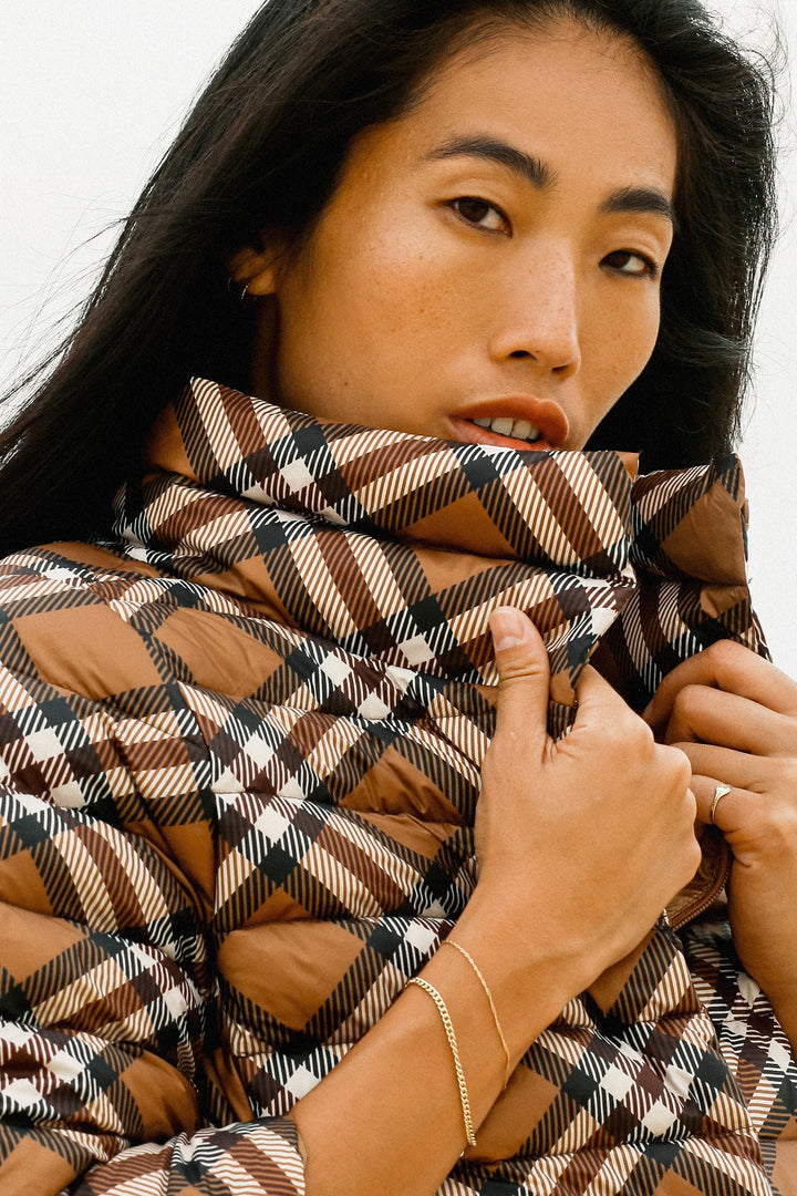 Pattern Crop Sleeve Puffer Jacket