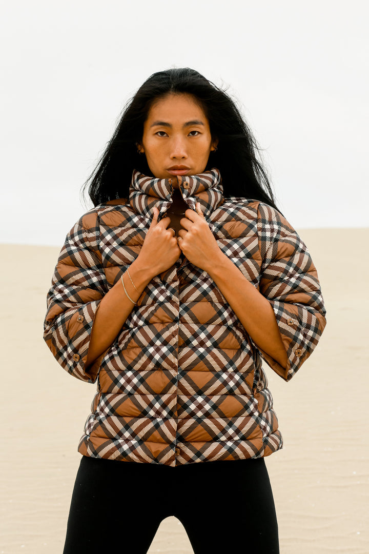 Pattern Crop Sleeve Puffer Jacket
