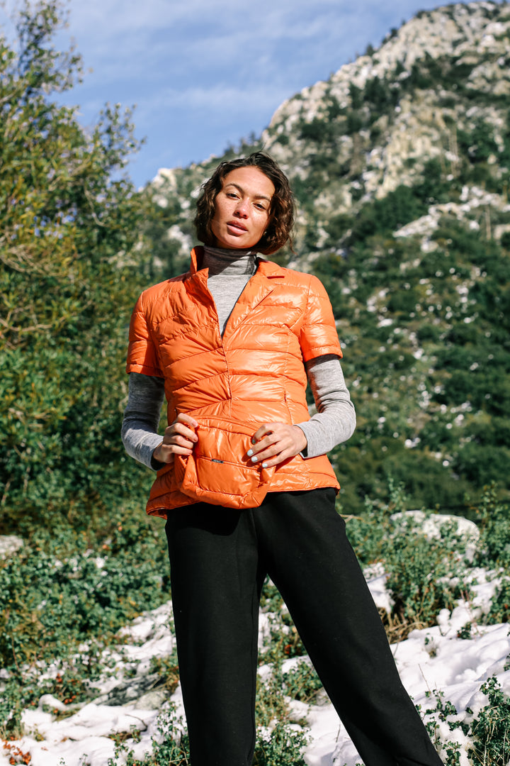 Notch Collar Short Sleeve Puffer Jacket