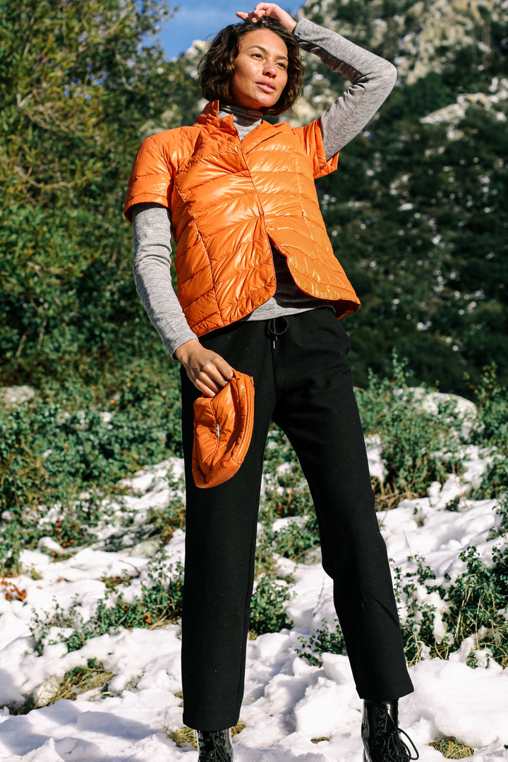 Notch Collar Short Sleeve Puffer Jacket