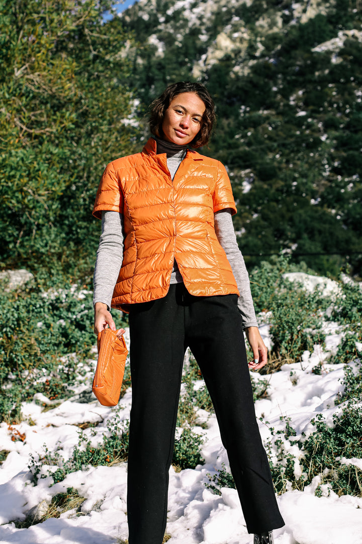 Notch Collar Short Sleeve Puffer Jacket