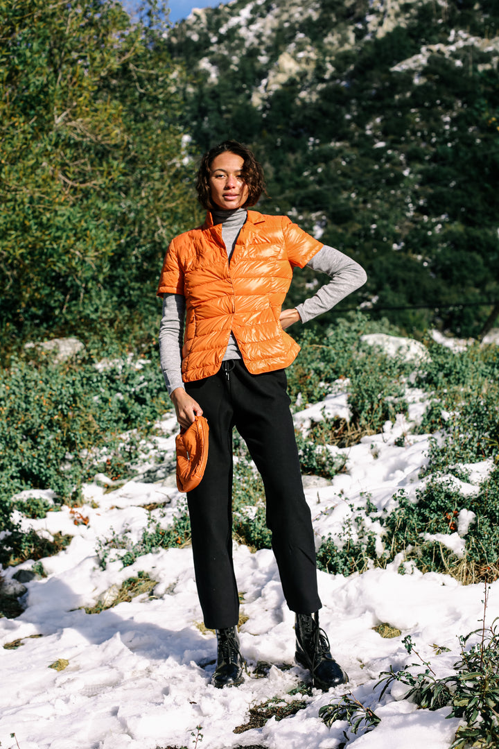 Notch Collar Short Sleeve Puffer Jacket