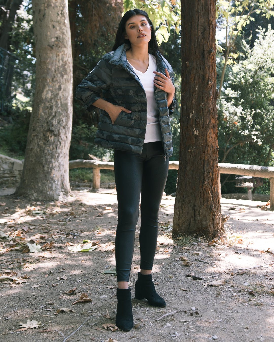 Pattern Crop Sleeve Puffer Jacket