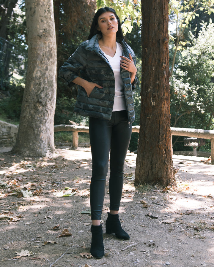 Pattern Crop Sleeve Puffer Jacket