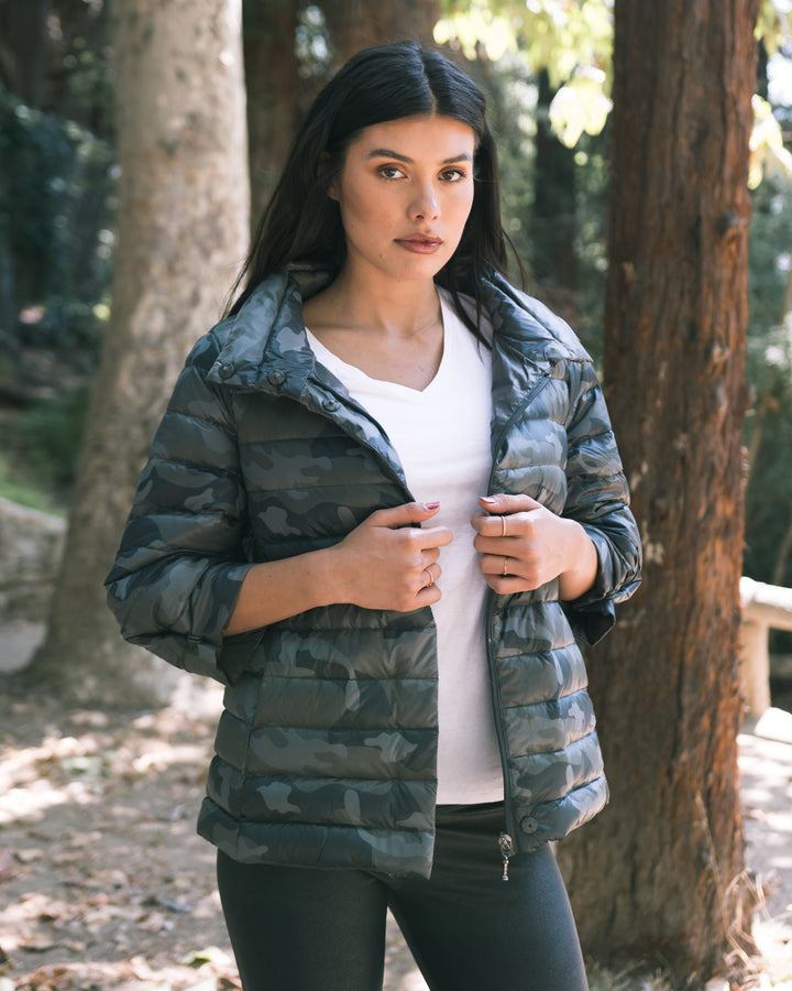 Pattern Crop Sleeve Puffer Jacket