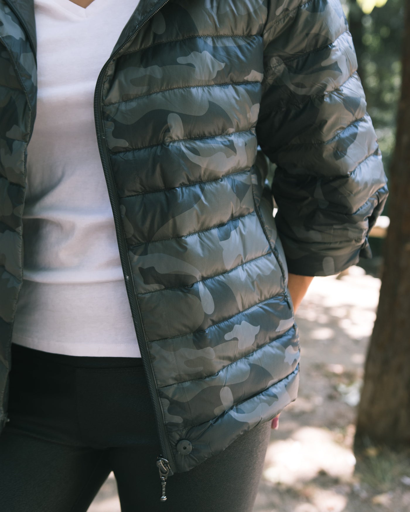 Pattern Crop Sleeve Puffer Jacket