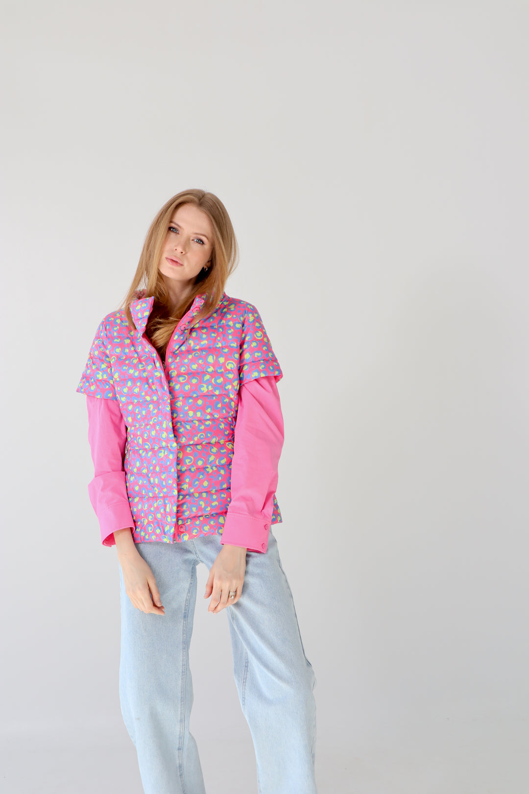 colorful short sleeve puffer jacket