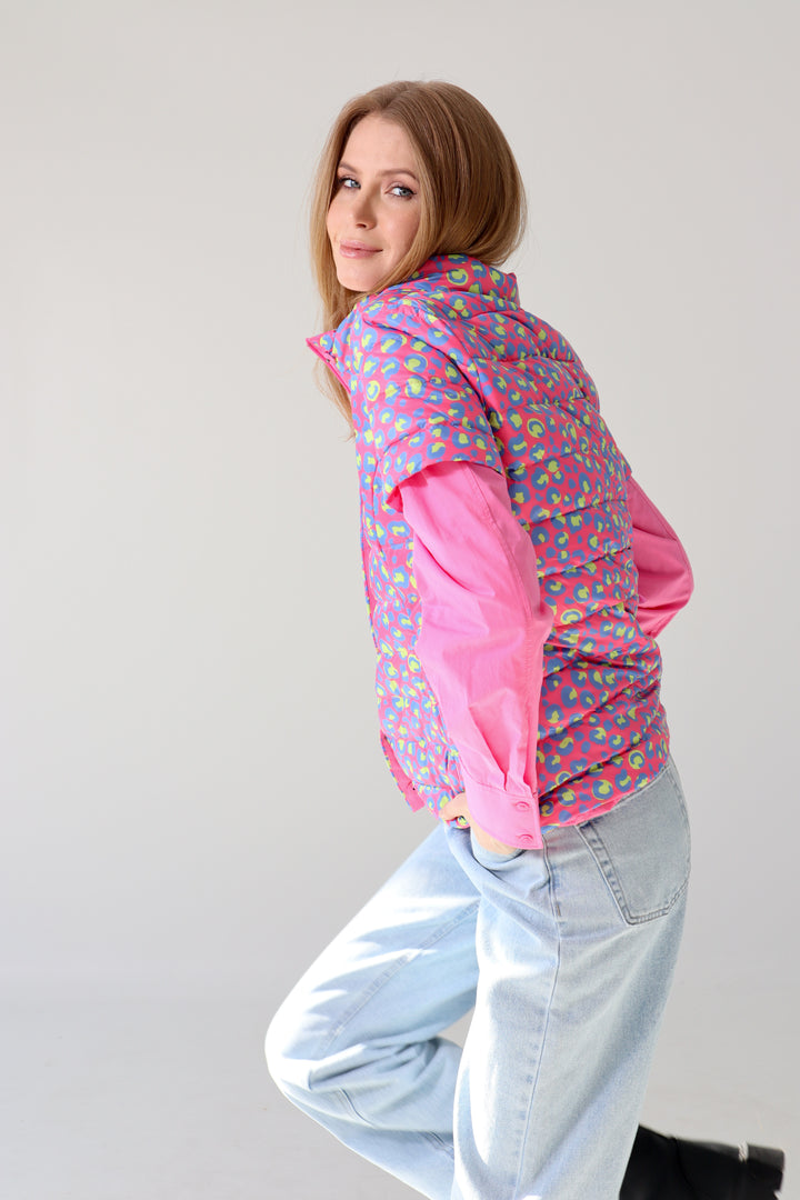 colorful short sleeve puffer jacket