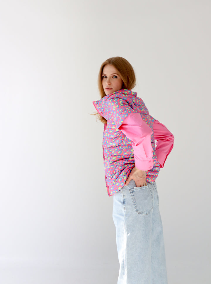 colorful short sleeve puffer jacket