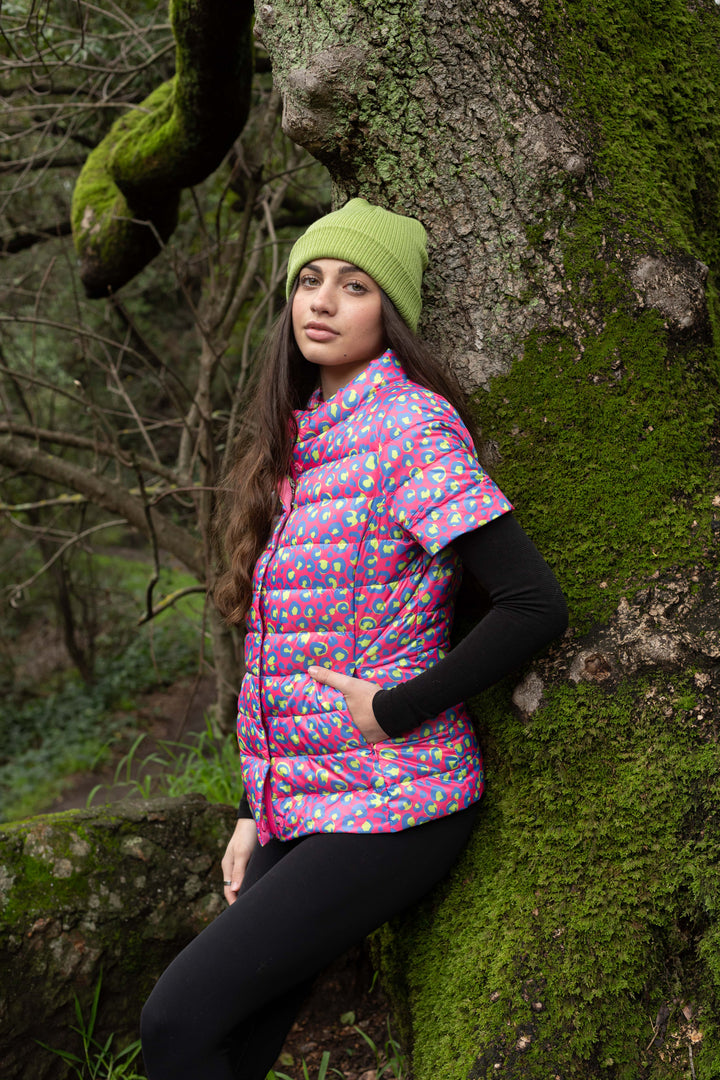 colorful short sleeve puffer jacket