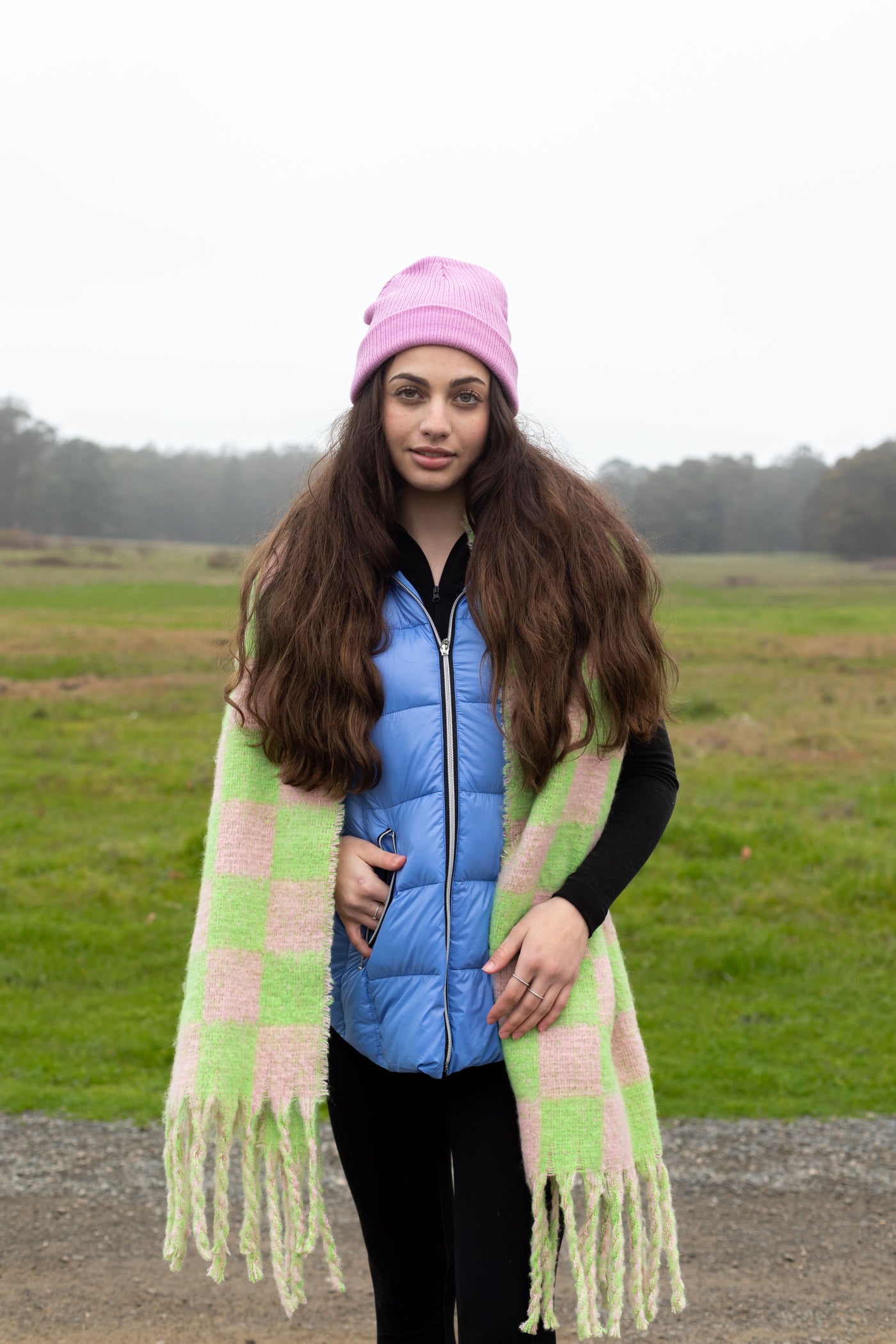 colorful hooded puffer long vest womens