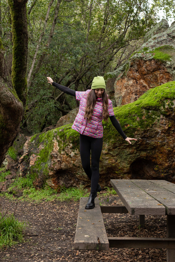 colorful short sleeve puffer jacket