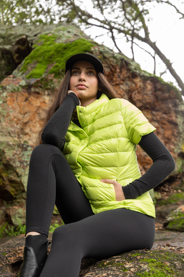 colorful short sleeve puffer jacket