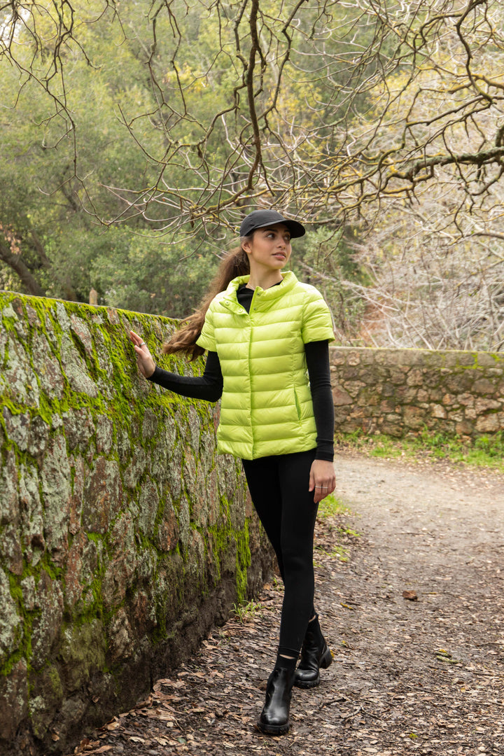 colorful short sleeve puffer jacket