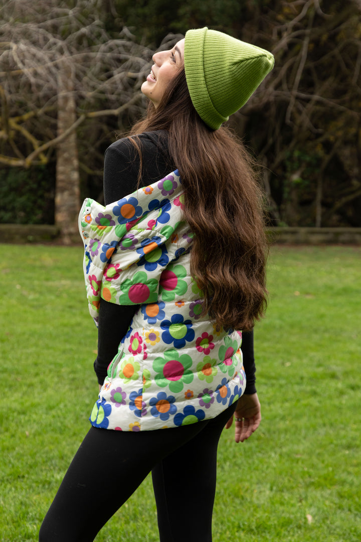 colorful short sleeve puffer jacket