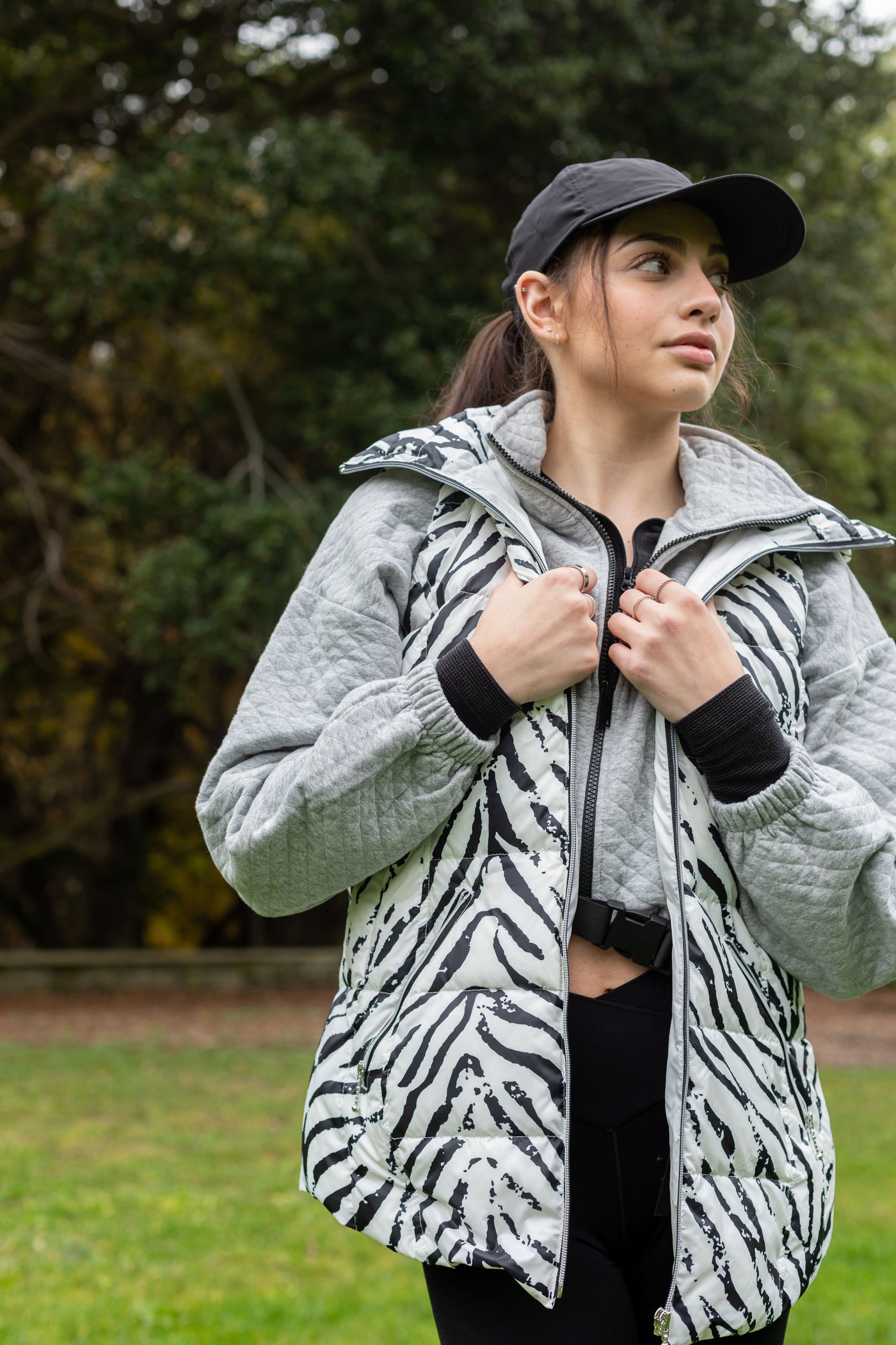 colorful hooded puffer long vest womens