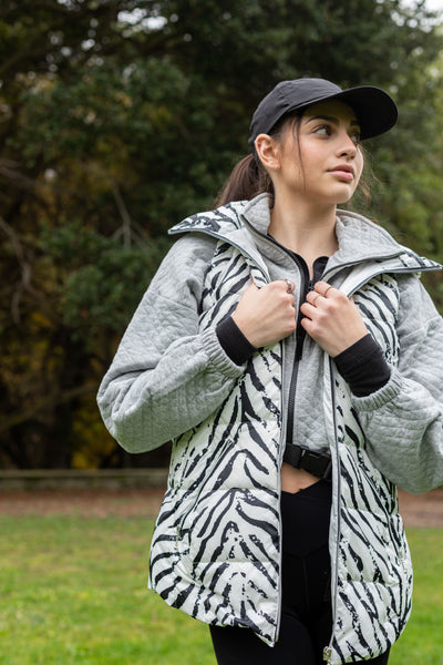 colorful hooded puffer long vest womens