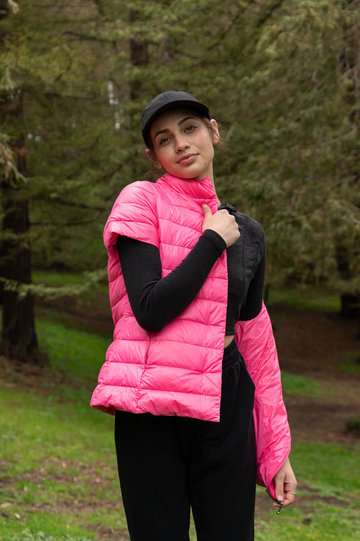 colorful short sleeve puffer jacket