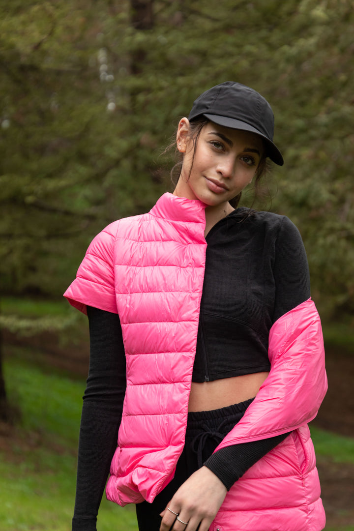 colorful short sleeve puffer jacket