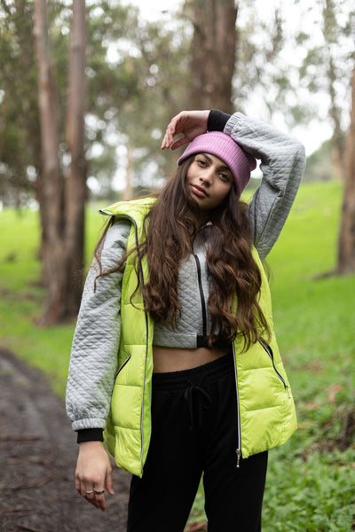 colorful hooded puffer long vest womens
