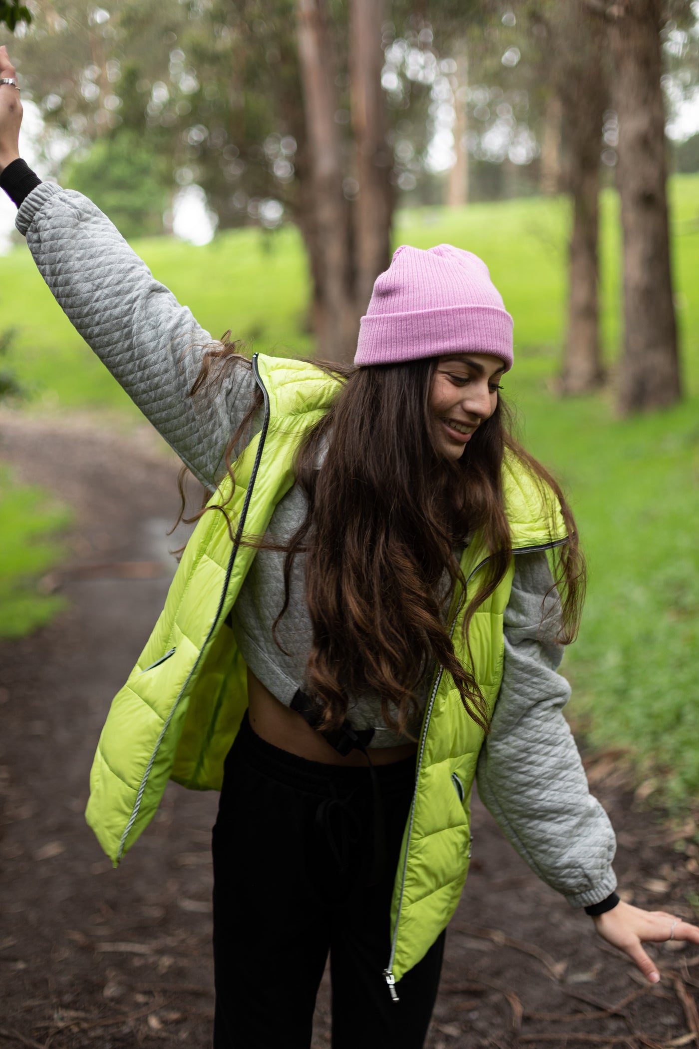 colorful hooded puffer long vest womens
