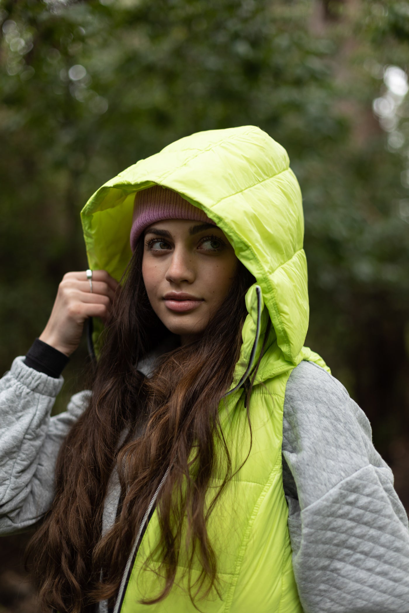 colorful hooded puffer long vest womens