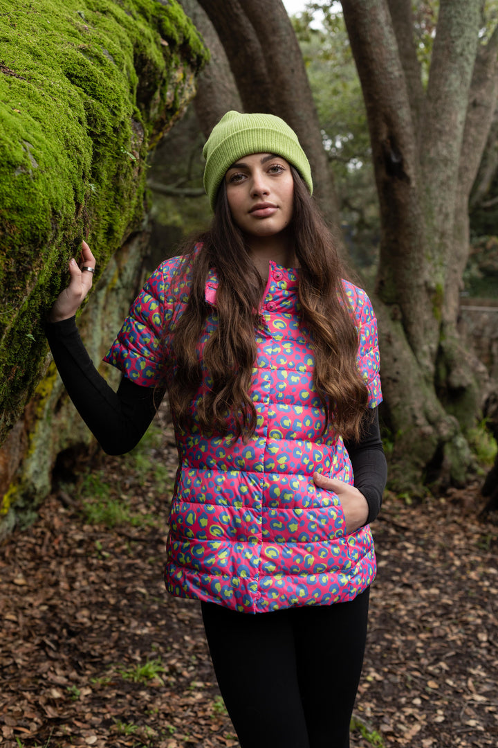 colorful short sleeve puffer jacket