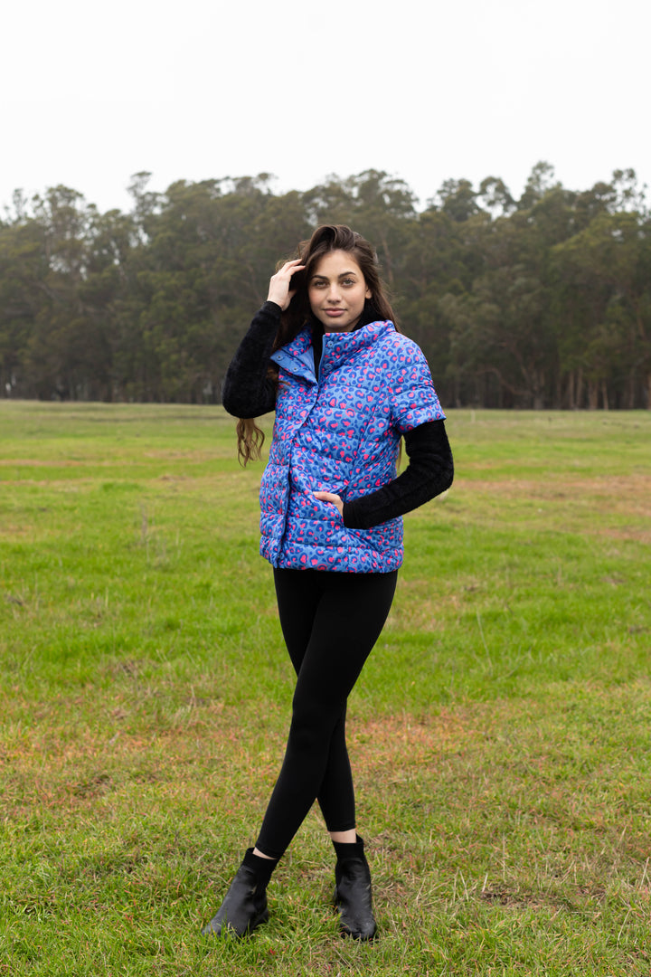 colorful short sleeve puffer jacket