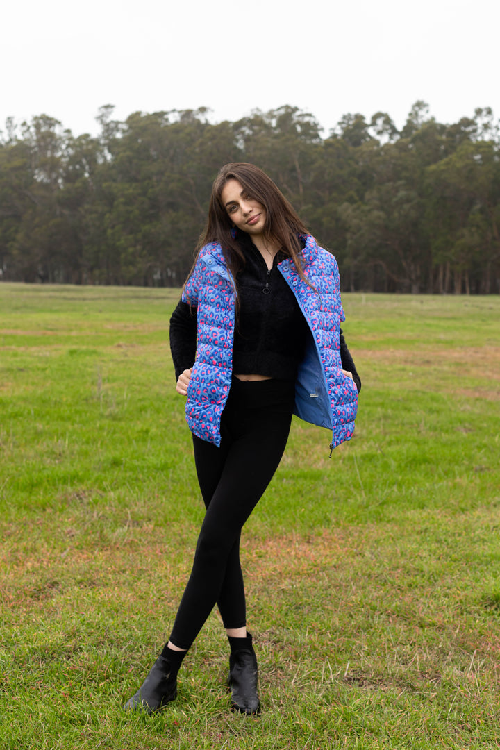 colorful short sleeve puffer jacket