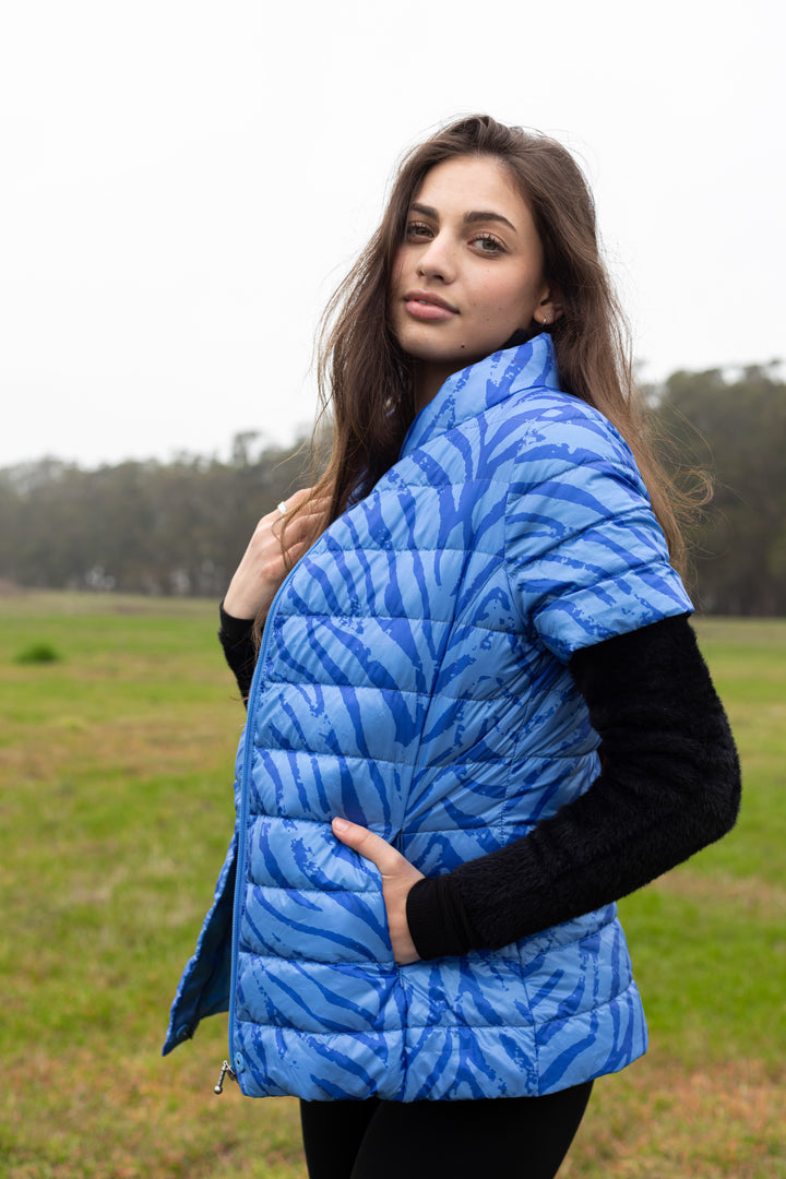 colorful short sleeve puffer jacket