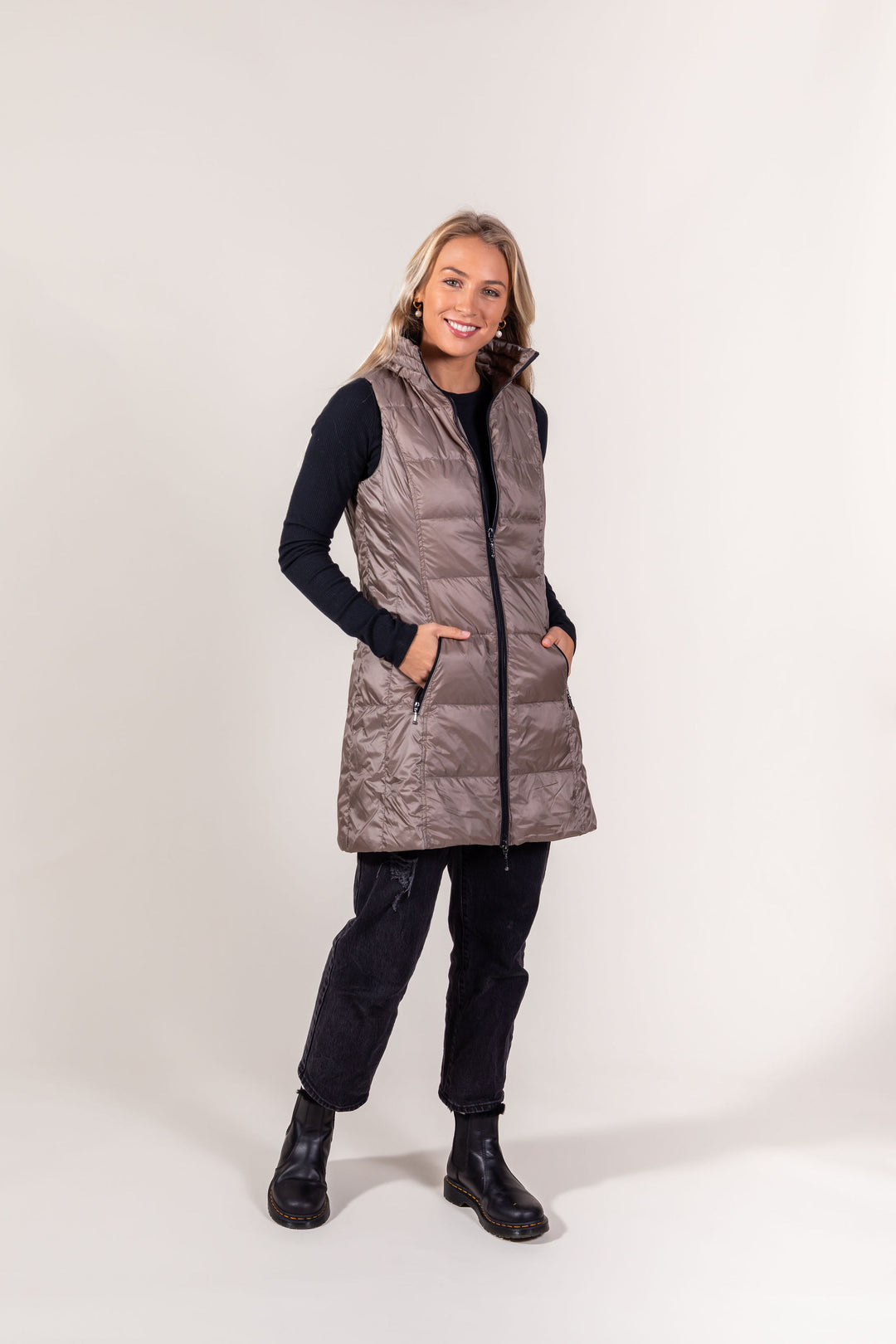 Long Metallic Nylon Down Vest