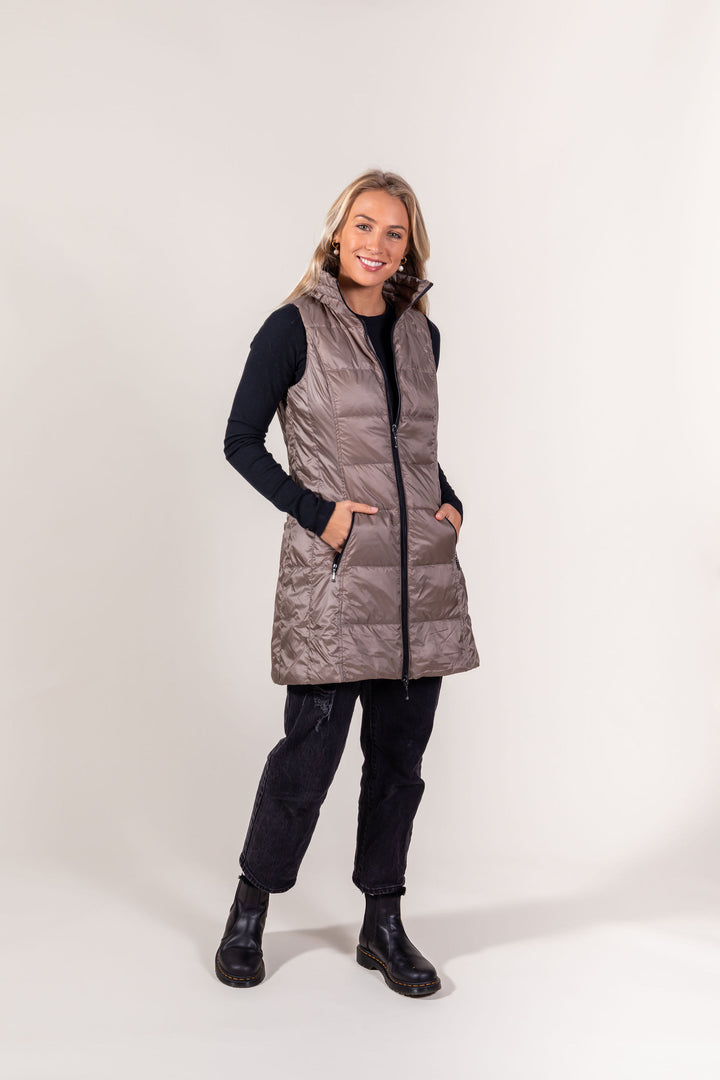 Long Metallic Nylon Down Vest