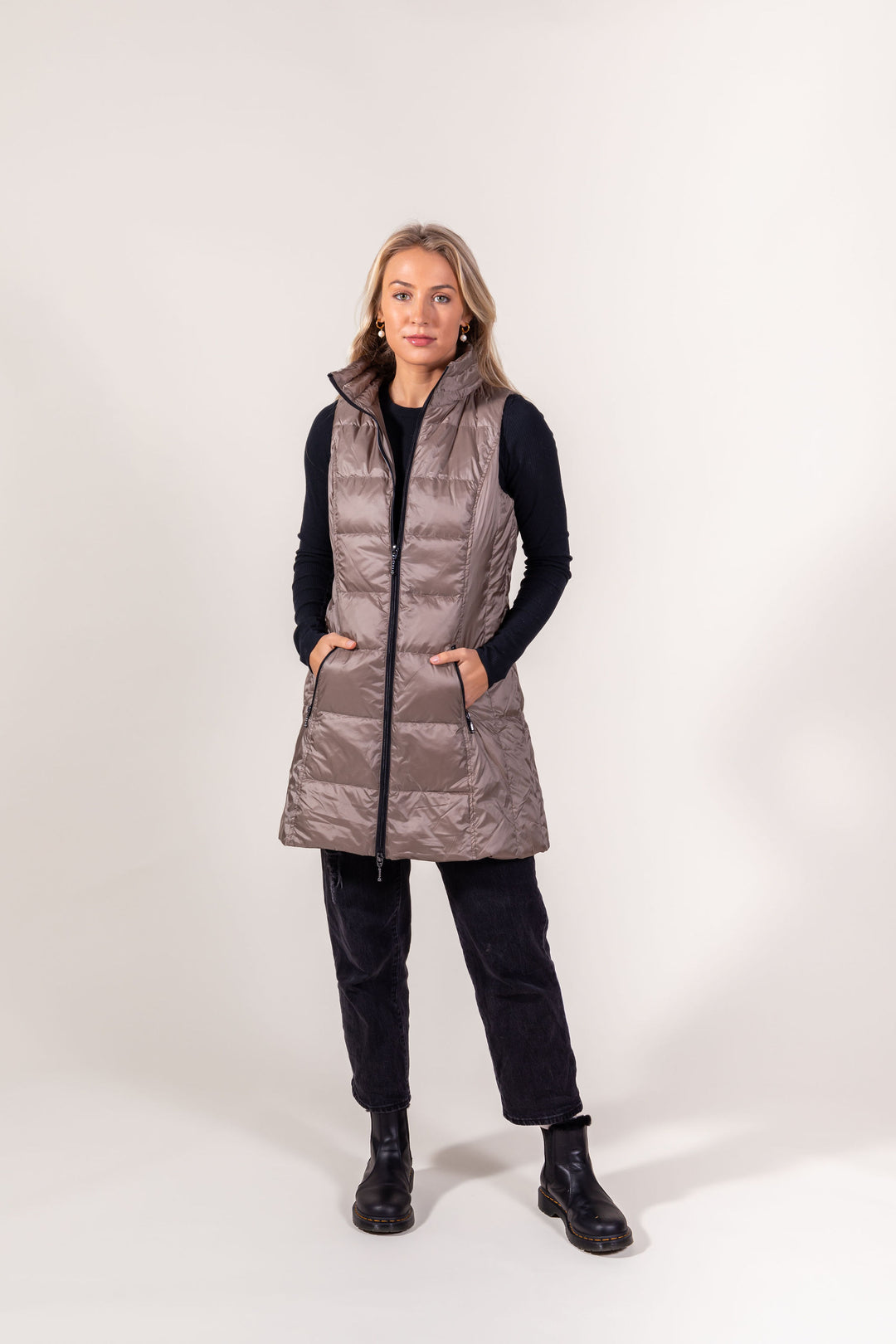 Long Metallic Nylon Down Vest