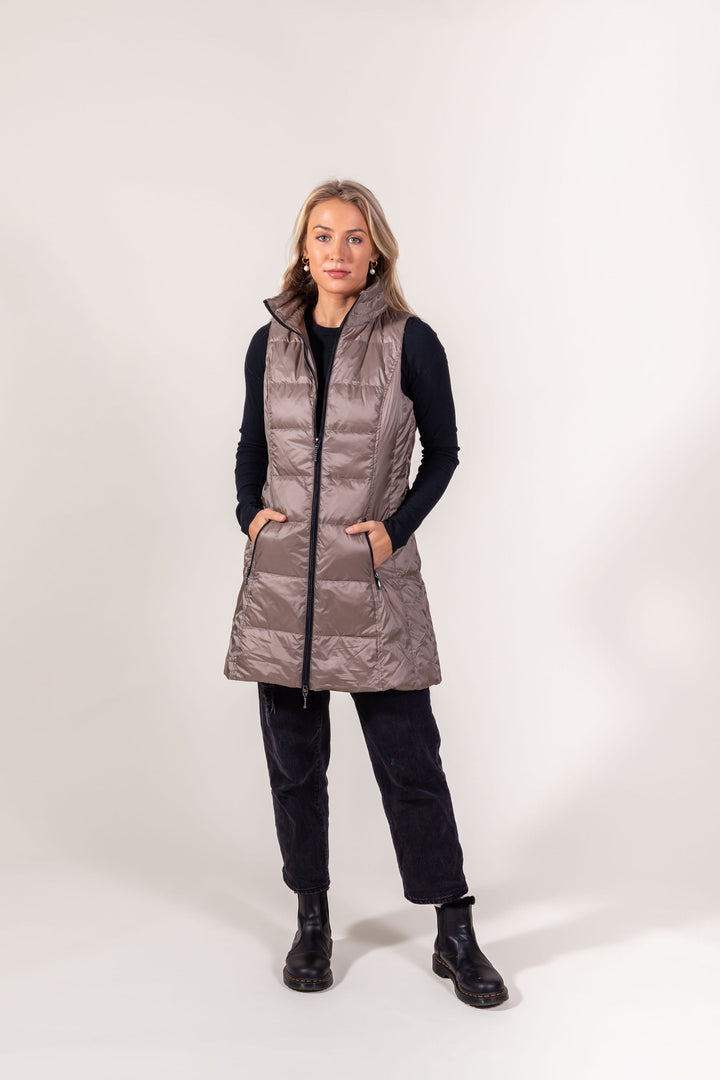 Long Metallic Nylon Down Vest