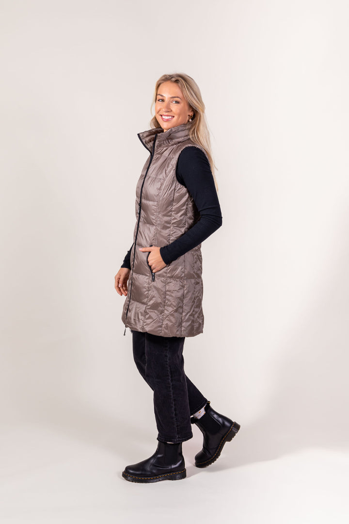 Long Metallic Nylon Down Vest