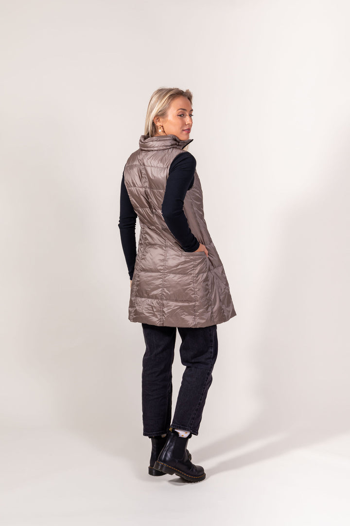 Long Metallic Nylon Down Vest
