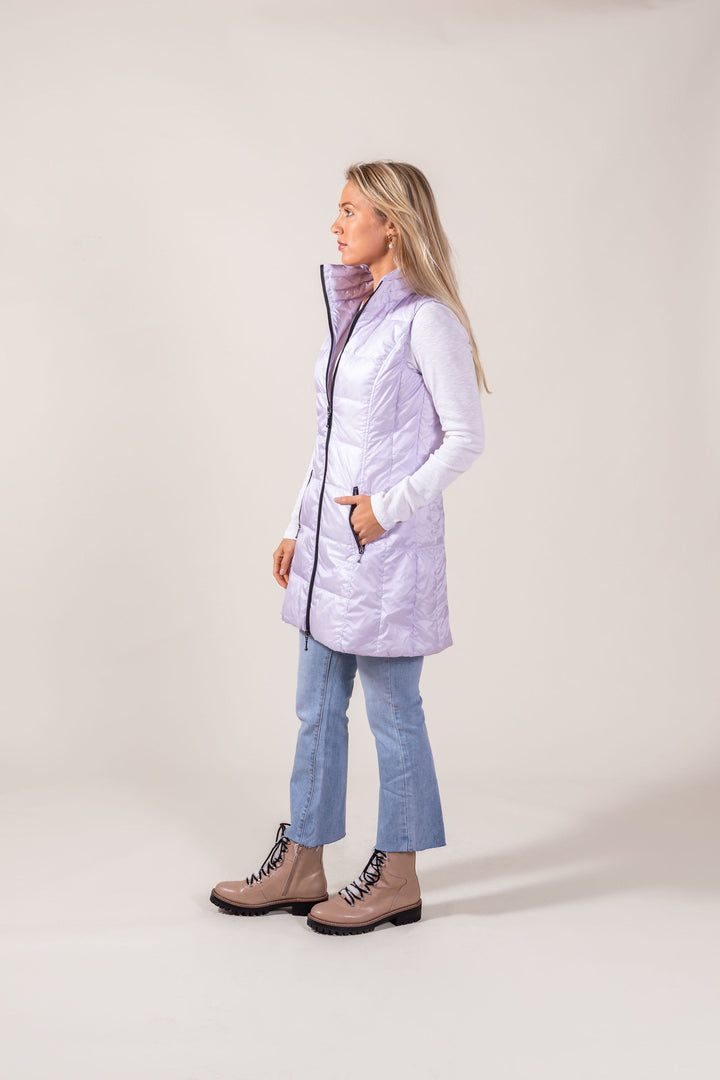Long Metallic Nylon Down Vest