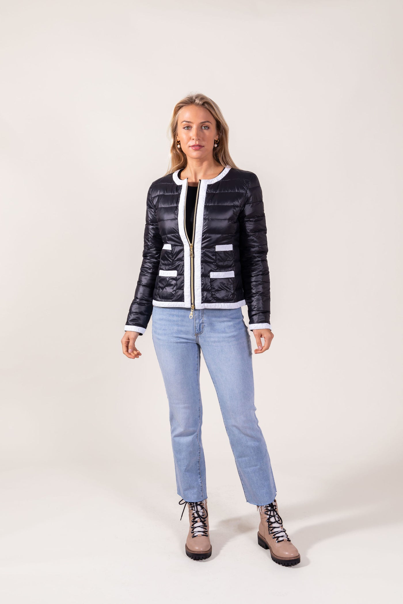women trim contrast puffer jacket