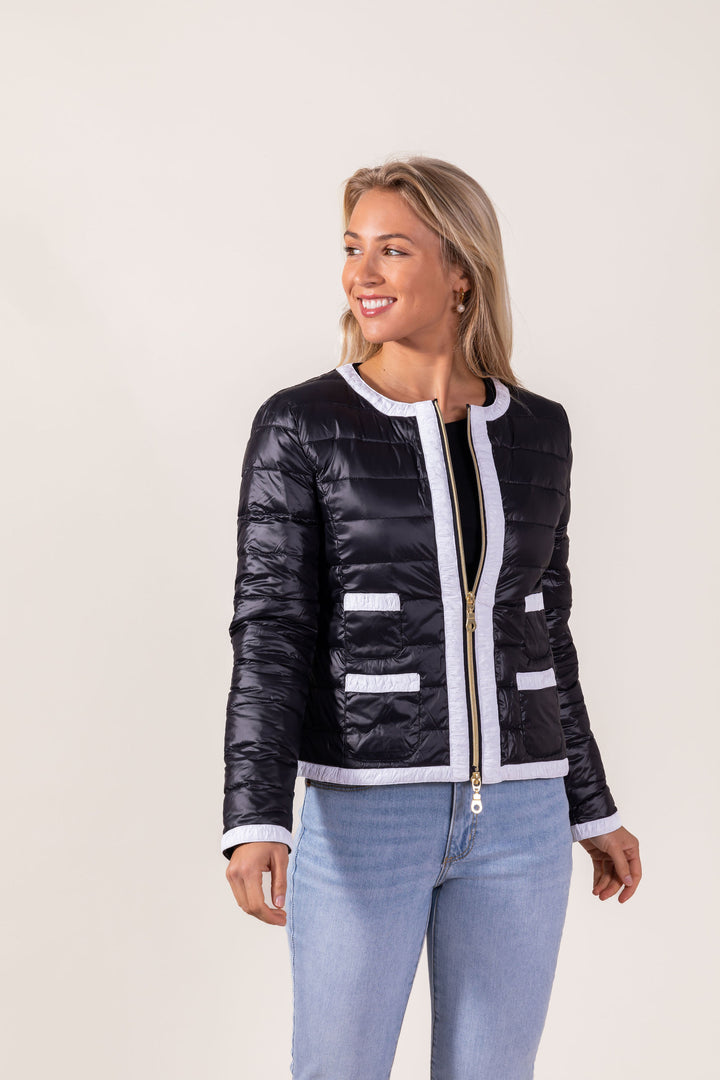 women trim contrast puffer jacket