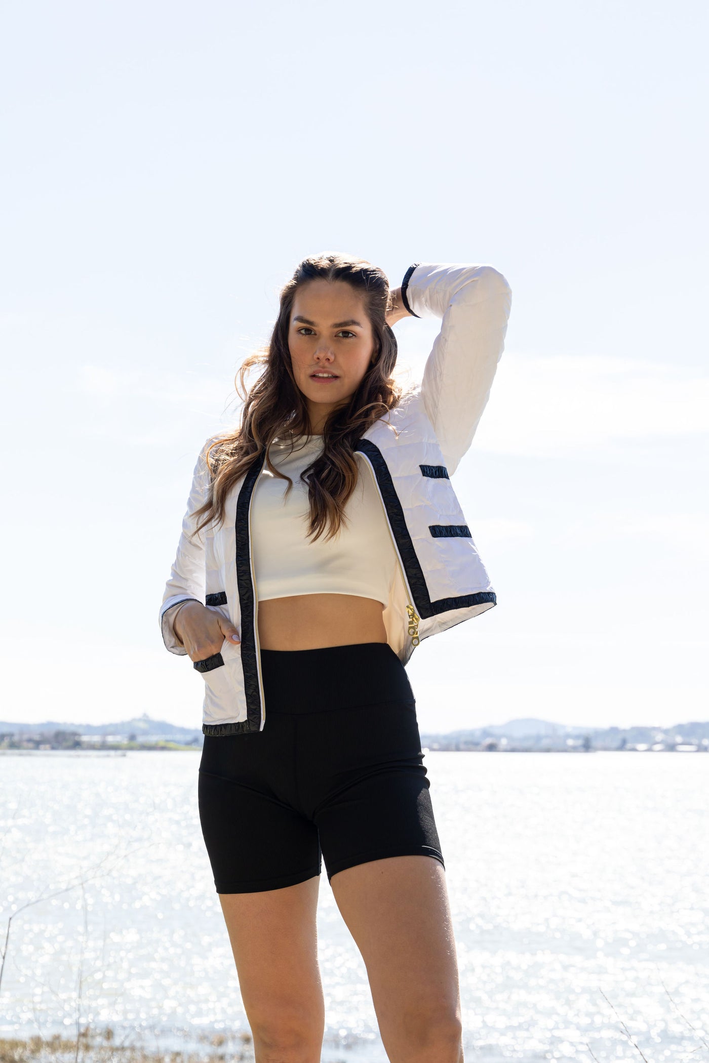 women trim contrast puffer jacket