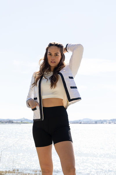 women trim contrast puffer jacket